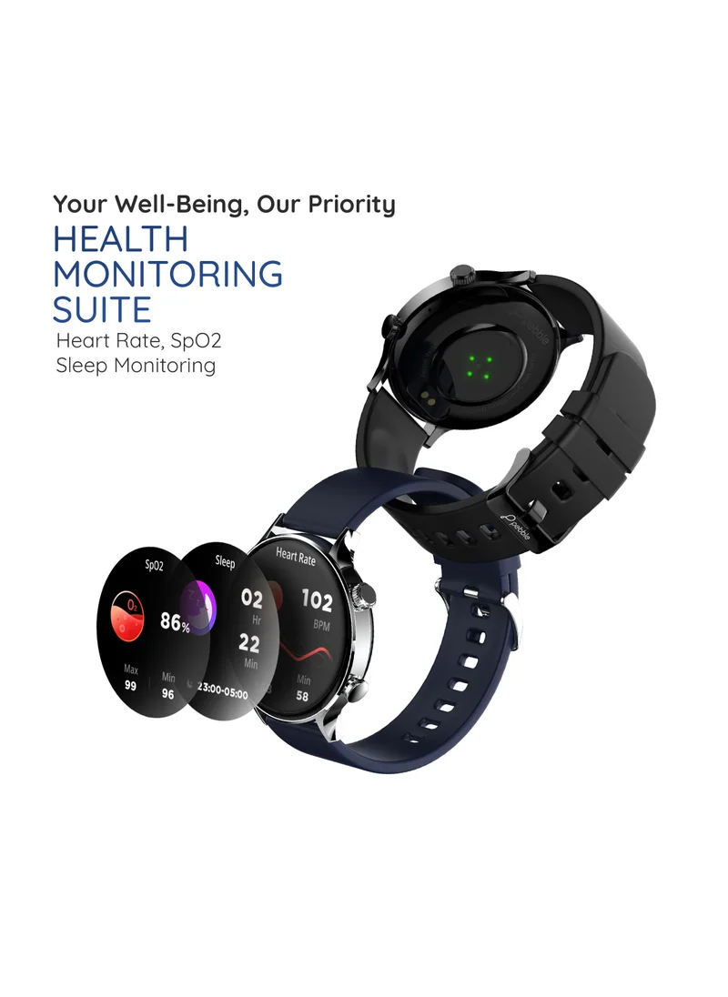 Pebble Vast 1.43' (3.63 cm) Amoled Display Smartwatch, Always On Display, Compatible with Android & iOS, IP67 Water Resistant, Health Suite, Multi Sports Modes, Round Dial, Multi Watch Faces, Evening Blue