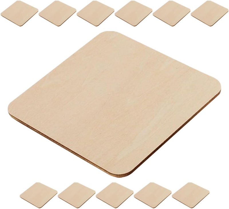 12pcs Square Unfinished Wood Pieces 15cm Rounded Corners DIY Craft Wooden Boards for Painting and Home Decoration, Suitable and Hobbyists - Image 1