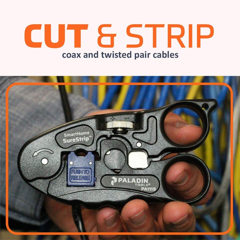 TEMPO Paladin Tools PA1119 UTP/COAX Cable Stripper & Cutter | Ethernet POE RG6, RG6 Quad, RG59 Coax, CAT5, CAT5E, CAT6, UTP/STP - Image 2
