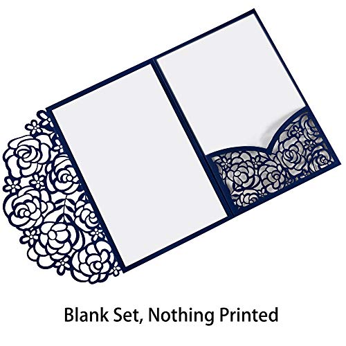 DreamBuilt 4.7 x7 inch 50PCS Blank Navy Blue Wedding Invitations Kit Laser Cut Hollow Rose Pocket Wedding Invitation Cards with Envelopes for Wedding Bridal Shower Engagement Invite - Image 2