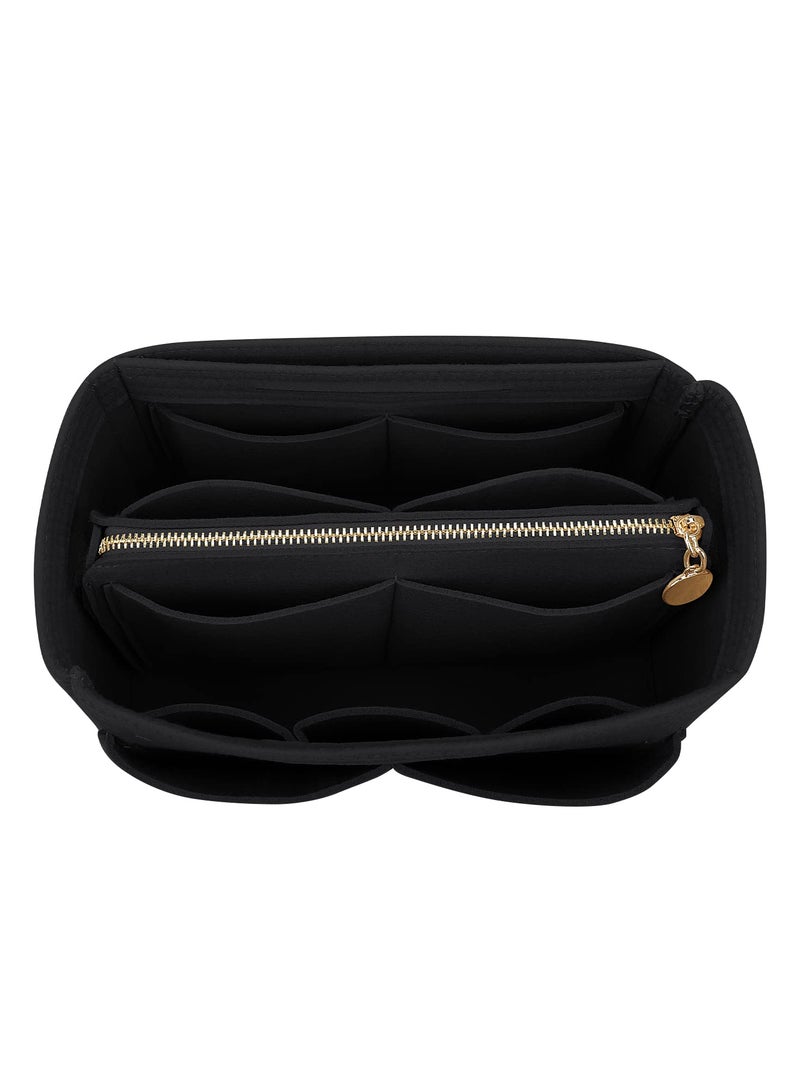 LEXSION Felt Purse Bag Organizer Insert with zipper Bag Tote Shaper Fit Speedy Neverful PM MM 8021 Black L