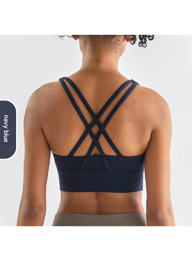 Women's Running Vest Professional Training Bra Yoga Sport Comfort Dance Cropped Top - Navy Blue - Image 1