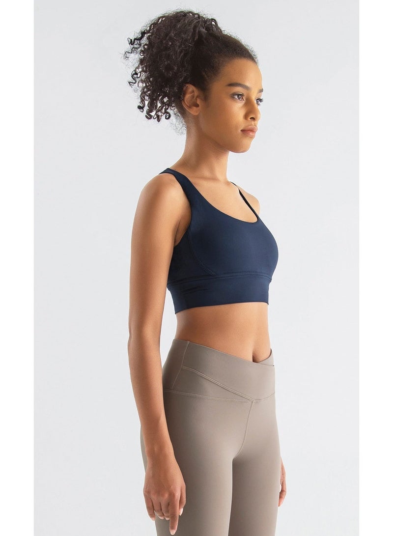 Women's Running Vest Professional Training Bra Yoga Sport Comfort Dance Cropped Top - Navy Blue - Image 4
