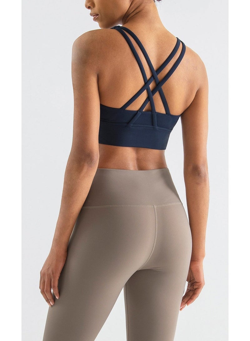 Women's Running Vest Professional Training Bra Yoga Sport Comfort Dance Cropped Top - Navy Blue - Image 3
