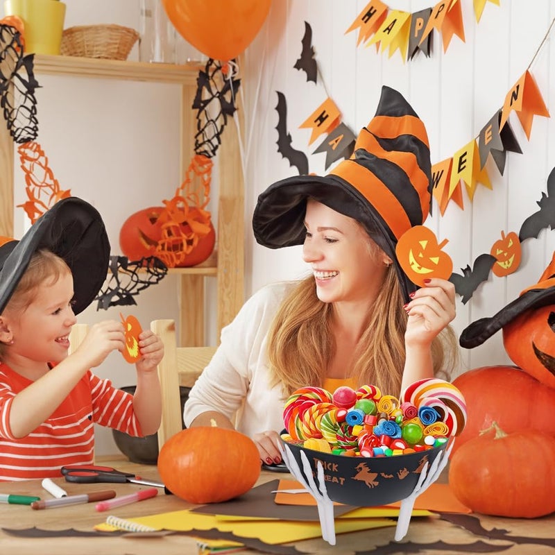 Colodeol 2 Pcs Halloween Candy Bowl with Holder Plastic Trick or Treat Bowls Large halloween Party Plastic Serving Bowl Tableware Candy Holders Party Supplies(Black Orange) - Image 3