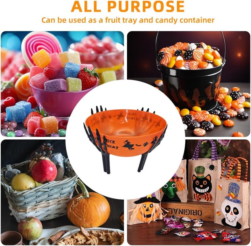 Colodeol 2 Pcs Halloween Candy Bowl with Holder Plastic Trick or Treat Bowls Large halloween Party Plastic Serving Bowl Tableware Candy Holders Party Supplies(Black Orange) - Image 5