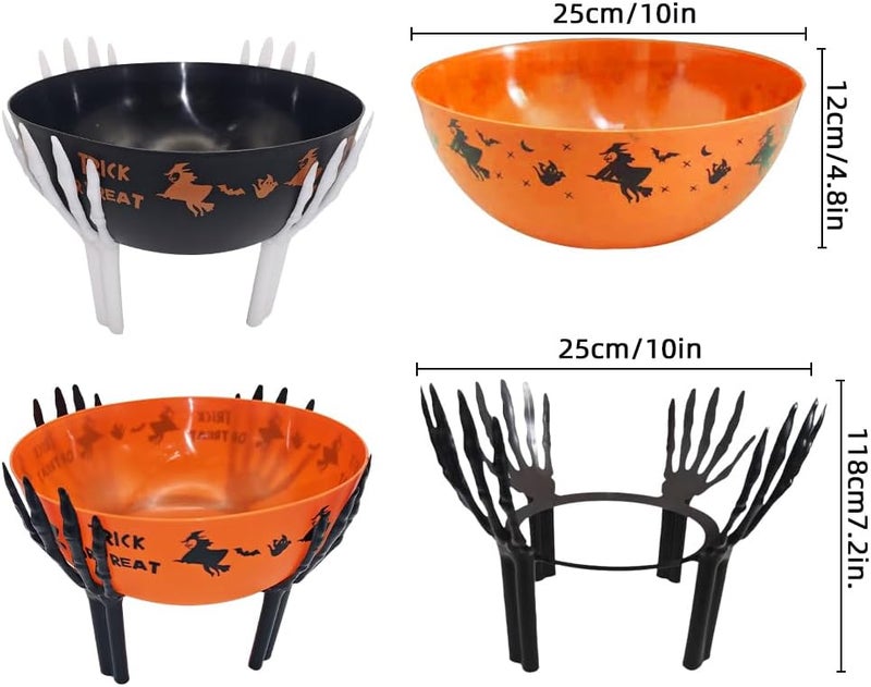 Colodeol 2 Pcs Halloween Candy Bowl with Holder Plastic Trick or Treat Bowls Large halloween Party Plastic Serving Bowl Tableware Candy Holders Party Supplies(Black Orange) - Image 2