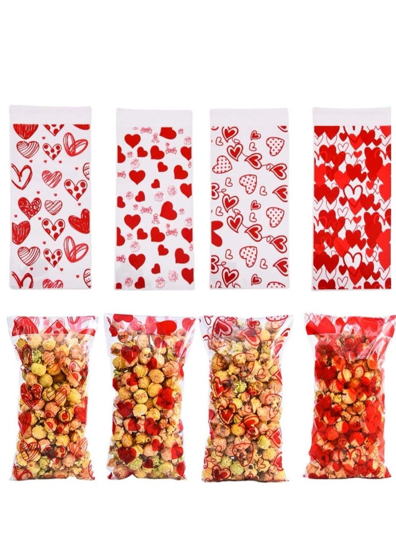 50 Pieces Valentine's Day Party Snack Cookie Chocolate Opp Plastic Bags 4 Designs Self-adhesive Treat Bags - Image 1