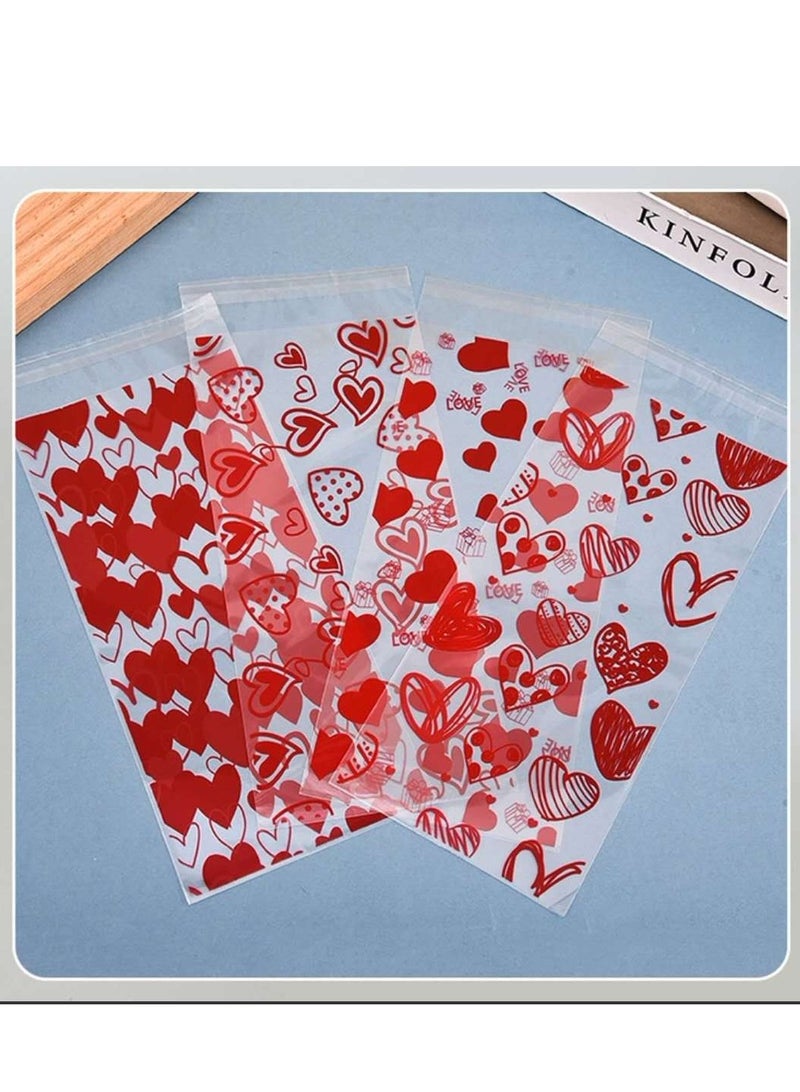 50 Pieces Valentine's Day Party Snack Cookie Chocolate Opp Plastic Bags 4 Designs Self-adhesive Treat Bags - Image 3