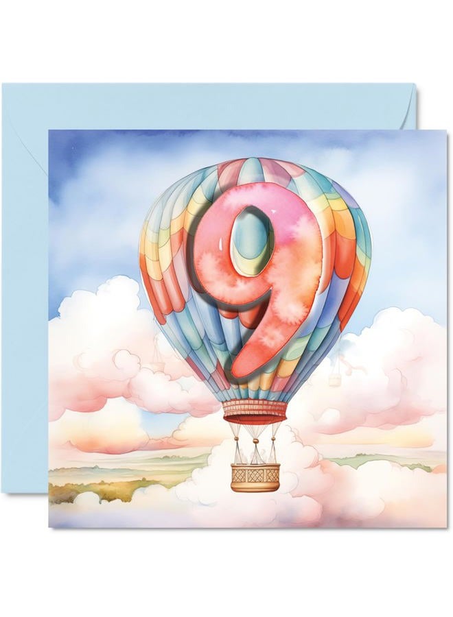 Stuff4 9th Birthday Card for Boys and Girls - Hot Air Balloon - Happy Birthday Card 9th Birthday Card for Him and Her, 145mm x 145mm, Niece Nephew Greeting Cards - Image 1