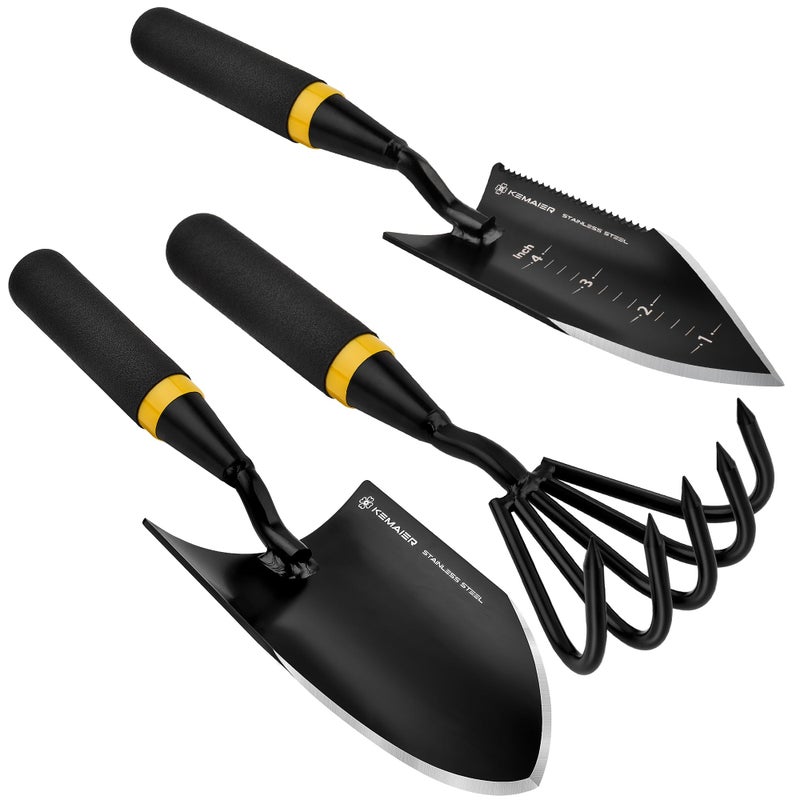 KEMAIER Heavy Duty Stainless Steel Garden Tool Set Thoughtfully Crafted for Outdoor Patio Use Perfect for Both Men and Women Includes Gardening Trowel Transplanting Shovel and Hand Cultivators