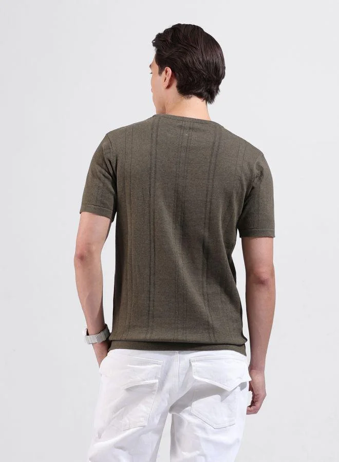 The Indian Garage Co Men Slim Fit Textured Crew Neck Half Sleeves T-Shirt