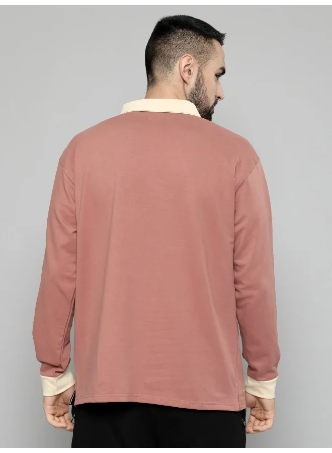Maniac Mens Printed Polo Neck Full Sleeve Onion Oversized T-Shirt
