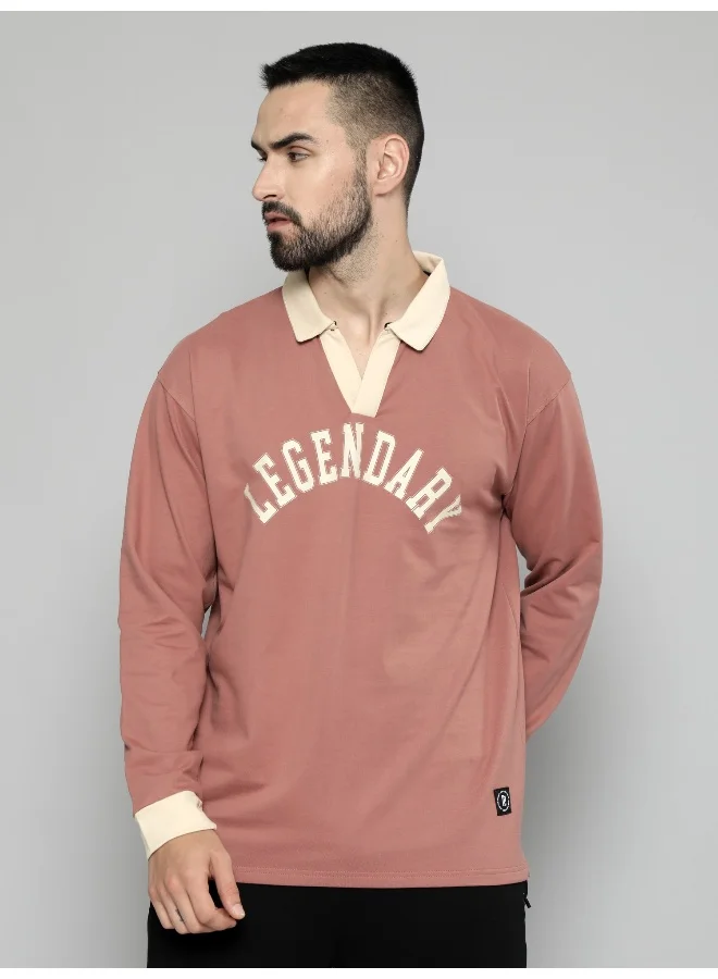 Maniac Mens Printed Polo Neck Full Sleeve Onion Oversized T-Shirt