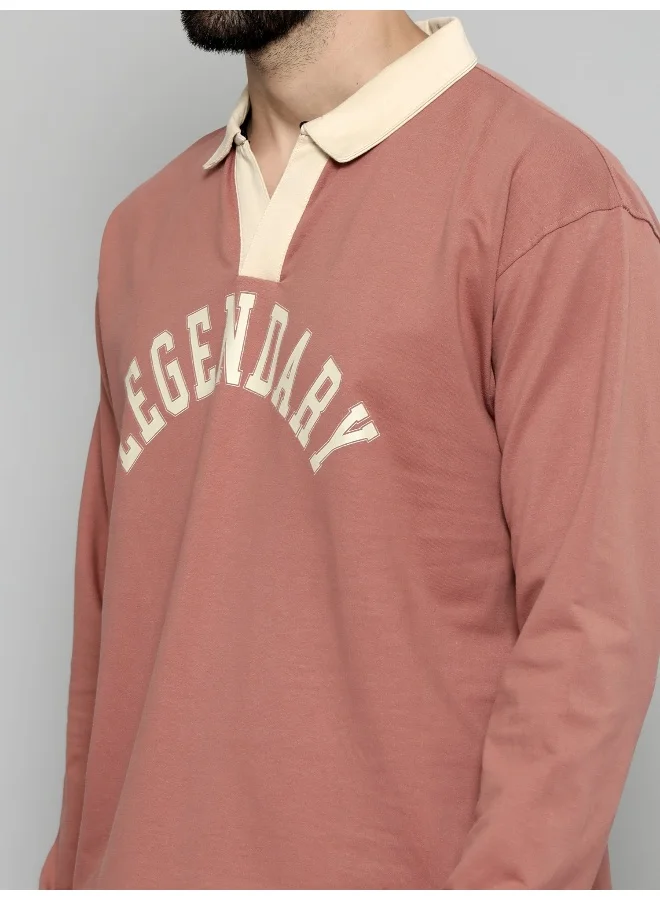 Maniac Mens Printed Polo Neck Full Sleeve Onion Oversized T-Shirt