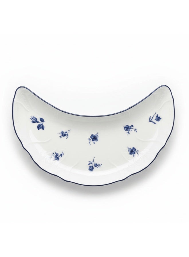 AKDC Luhpar White Ceramic Moon Shaped Plate with Blue Floral Design for Unique Presentation 20 × 10 cm - Image 1