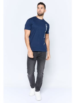 Maserati Men Crew Neck Short Sleeve Brand Logo T-Shirt, Navy  - Image 2