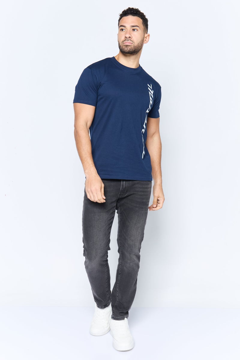 Maserati Men Crew Neck Short Sleeve Brand Logo T-Shirt, Navy - Image 2