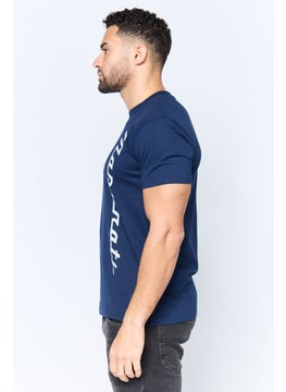 Maserati Men Crew Neck Short Sleeve Brand Logo T-Shirt, Navy  - Image 3