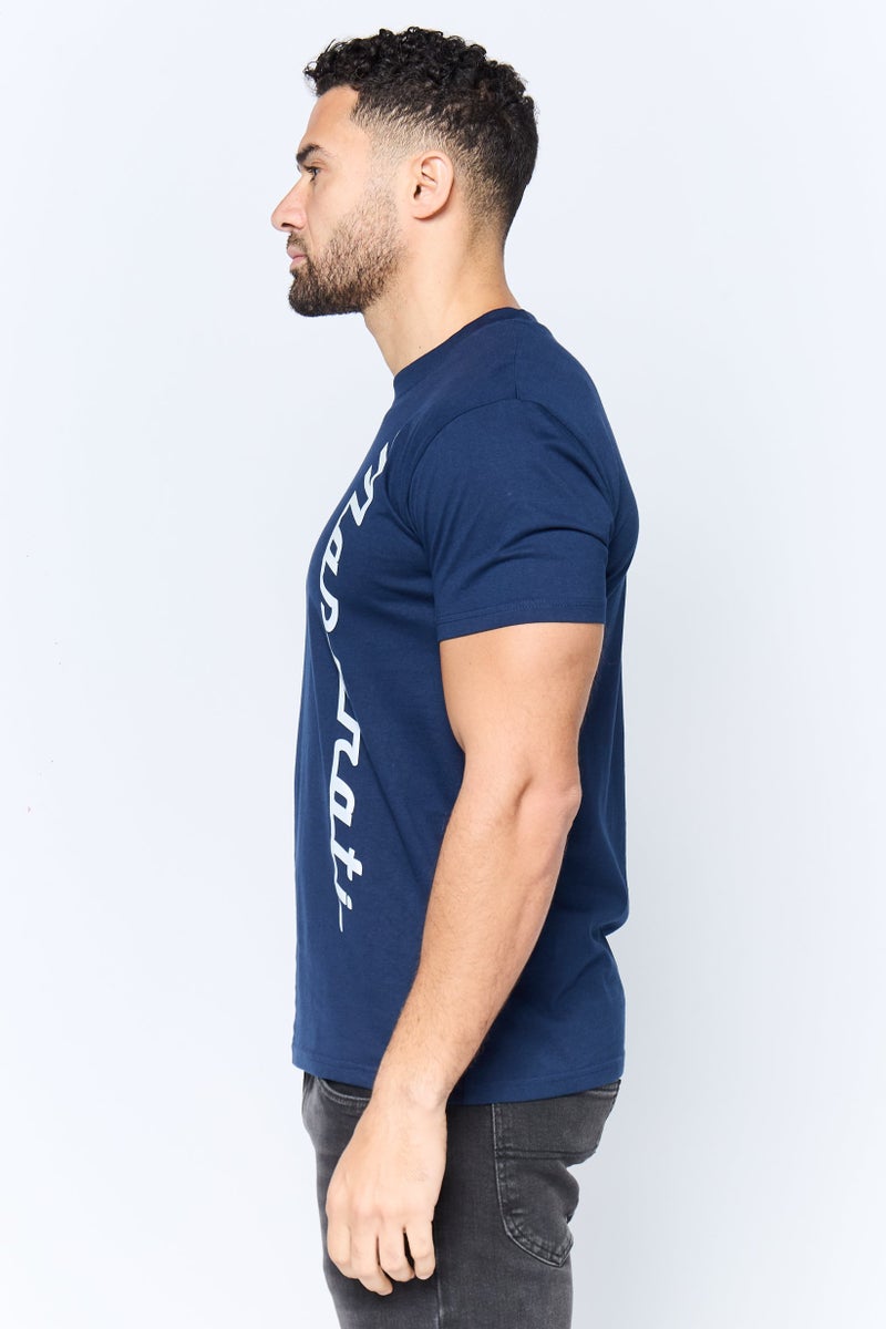 Maserati Men Crew Neck Short Sleeve Brand Logo T-Shirt, Navy - Image 3