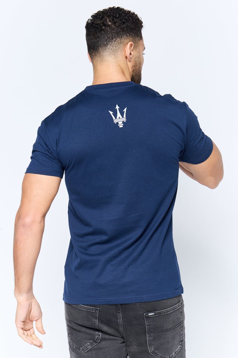 Maserati Men Crew Neck Short Sleeve Brand Logo T-Shirt, Navy - Image 4