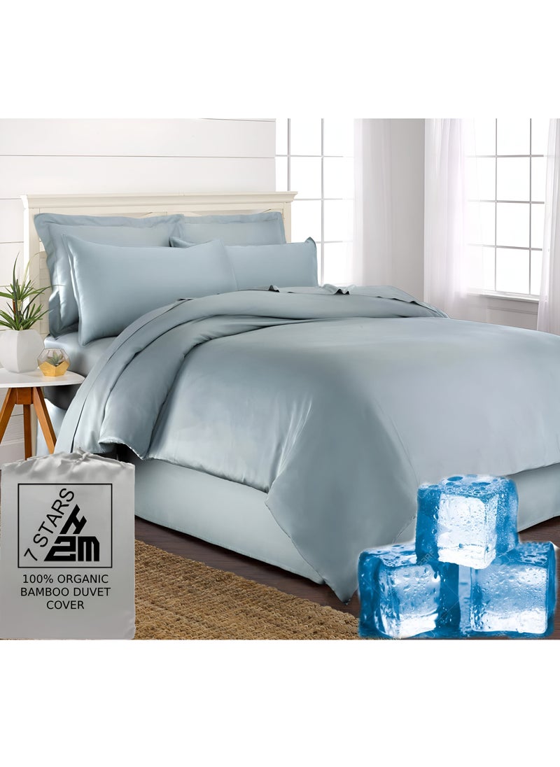 7 STARS HZM Bamboo Duvet Cover Full Size 200x200 cm With Button Closing and Corner Ties 400TC Cool, Anti-Allergic, Soft and Silky – Sky Blue  - Image 1