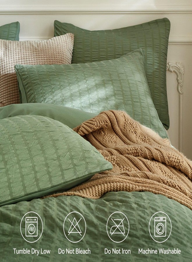 JELLYMONI Dark Green Duvet Cover Queen Size, 3pcs Washed Microfiber Bedding Set, Soft Breathable Seersucker Duvet Cover Set with Zipper Closure and Corner Ties for All Seasons - Image 4
