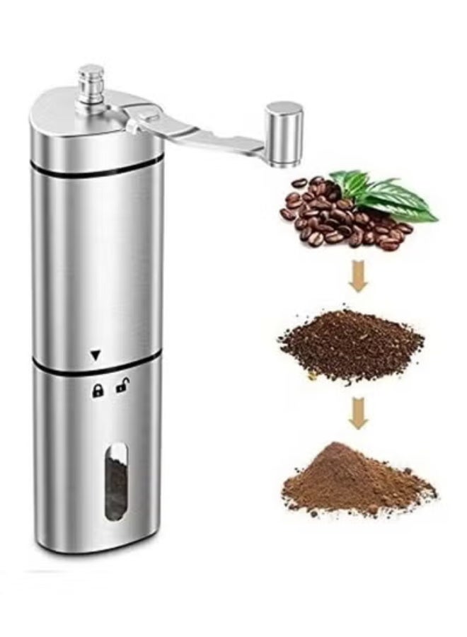 EXCLIFE Stainless Steel Home Hand-Crank Coffee Grinder Portable Pour-Over Coffee Grinder Silver - Image 1