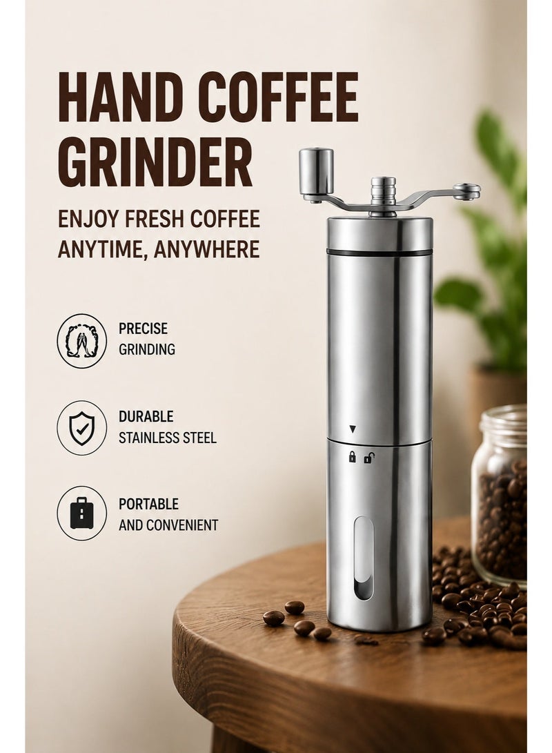 EXCLIFE Stainless Steel Home Hand-Crank Coffee Grinder Portable Pour-Over Coffee Grinder Silver - Image 2