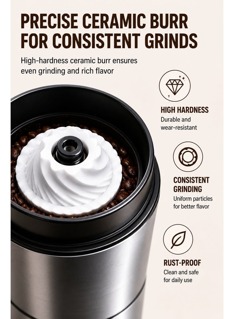 EXCLIFE Stainless Steel Home Hand-Crank Coffee Grinder Portable Pour-Over Coffee Grinder Silver - Image 4