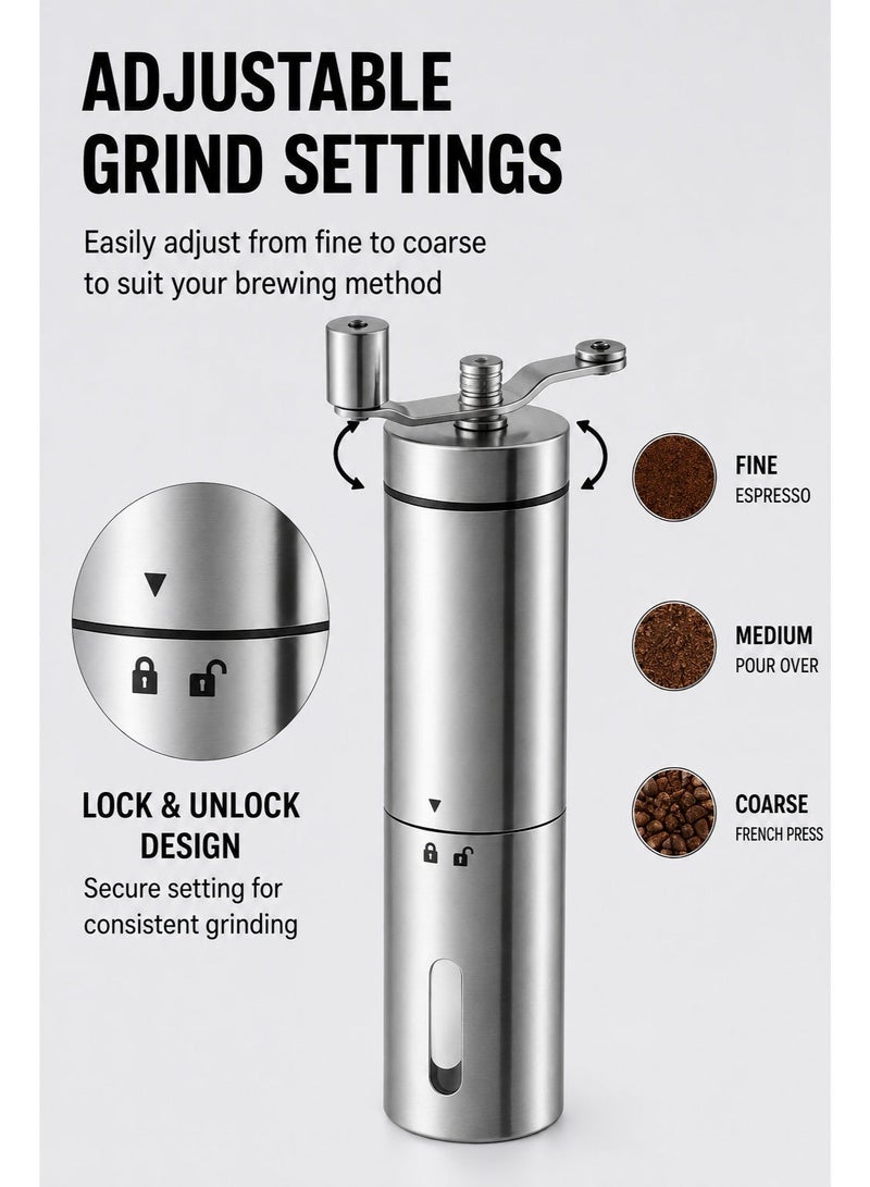 EXCLIFE Stainless Steel Home Hand-Crank Coffee Grinder Portable Pour-Over Coffee Grinder Silver - Image 3