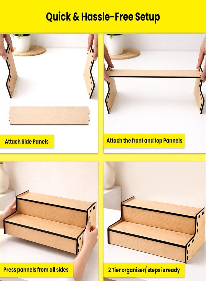 SOLOBOLO 2 Tier Wooden Organizer Stand for Kitchen, Desk, Cosmetics & Stationery, Multipurpose Tabletop Shelf Rack, MDF Counter Display Riser for Makeup, Spices, Art Supplies & Home Storage (11 Inch) - Image 5