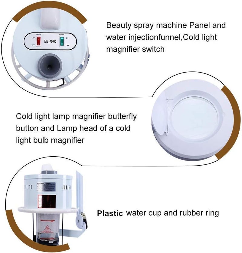 klarako Facial Steamer with Magnifying Lamp, 3 in 1 5X Magnifying Lamp Facial Streamer Cold Light LED Floor Lamp for Salon Spa Beauty - Image 4