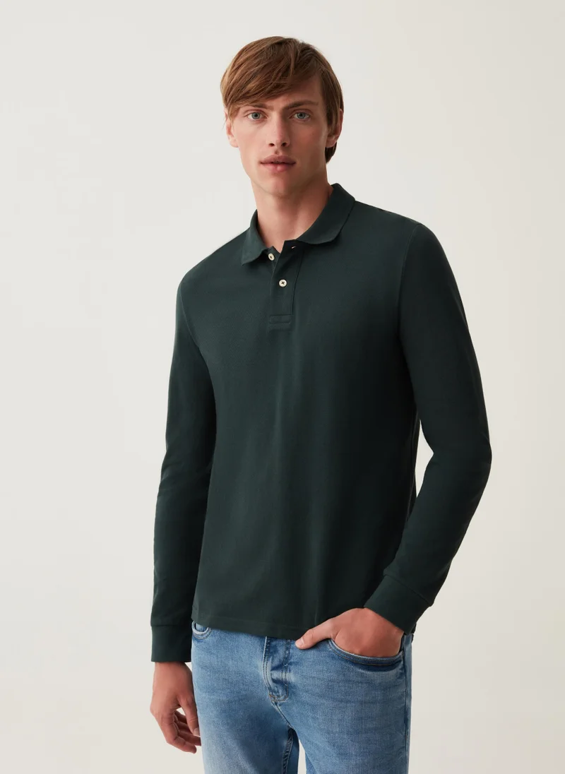 او في اس Cotton polo shirt with long sleeves