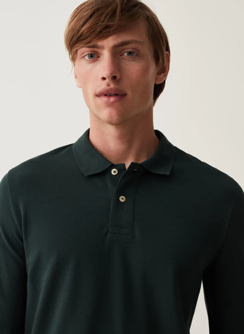 او في اس Cotton polo shirt with long sleeves