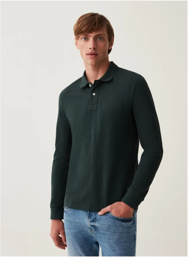 Ovs Cotton polo shirt with long sleeves