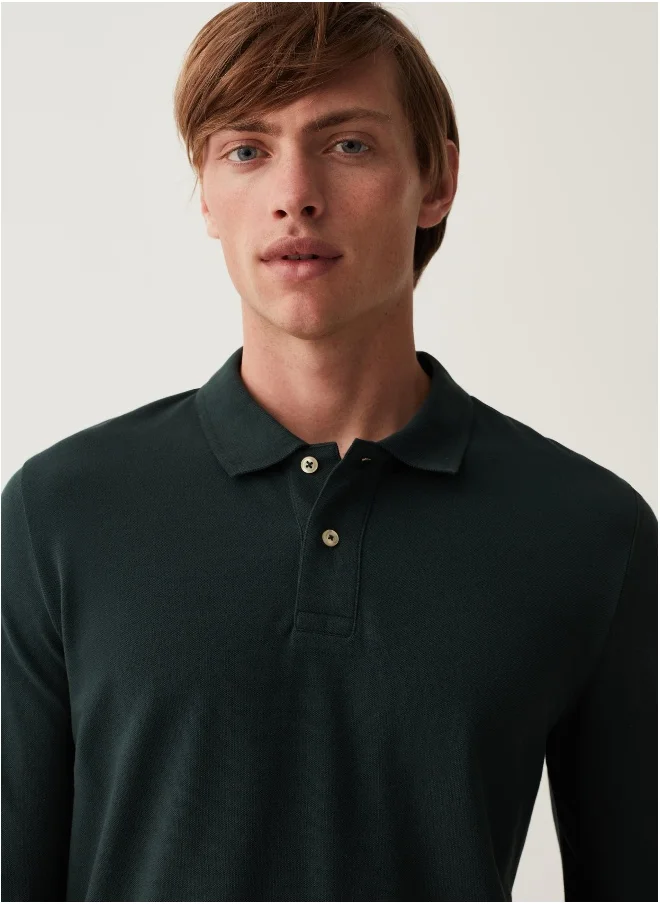 Ovs Cotton polo shirt with long sleeves