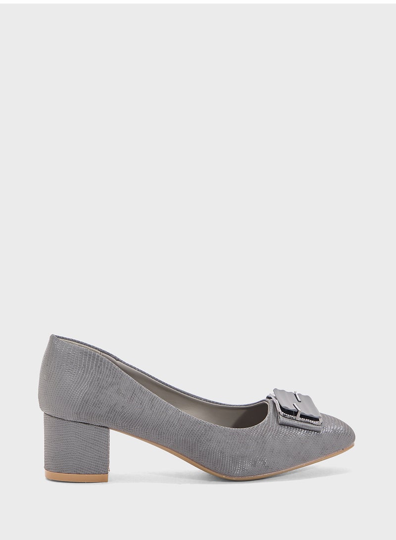 Pink Step Low Block Heeled Pump - Image 1