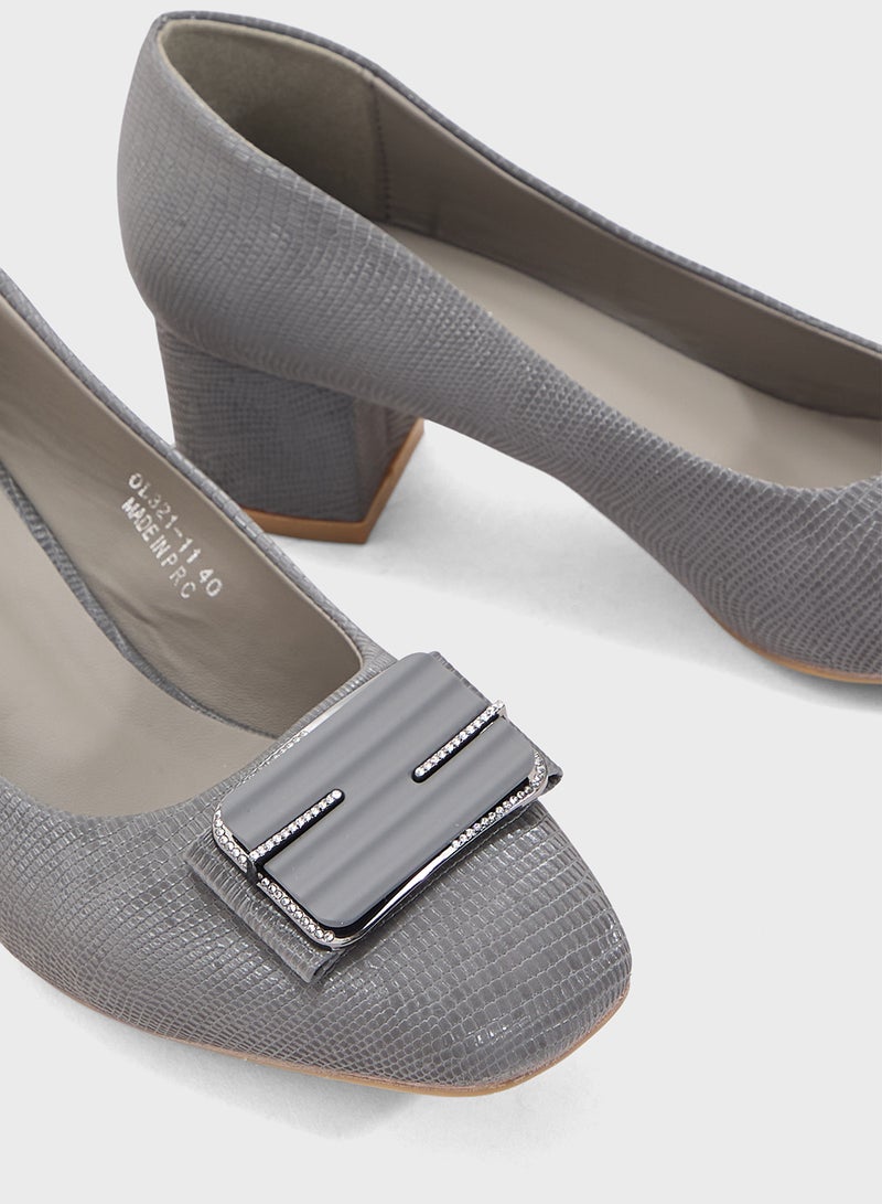 Pink Step Low Block Heeled Pump - Image 4