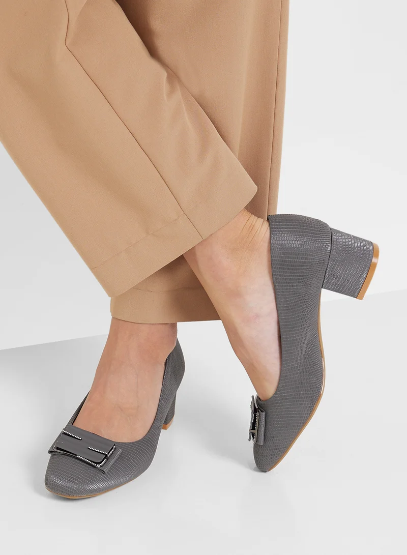 Pink Step Low Block Heeled Pump