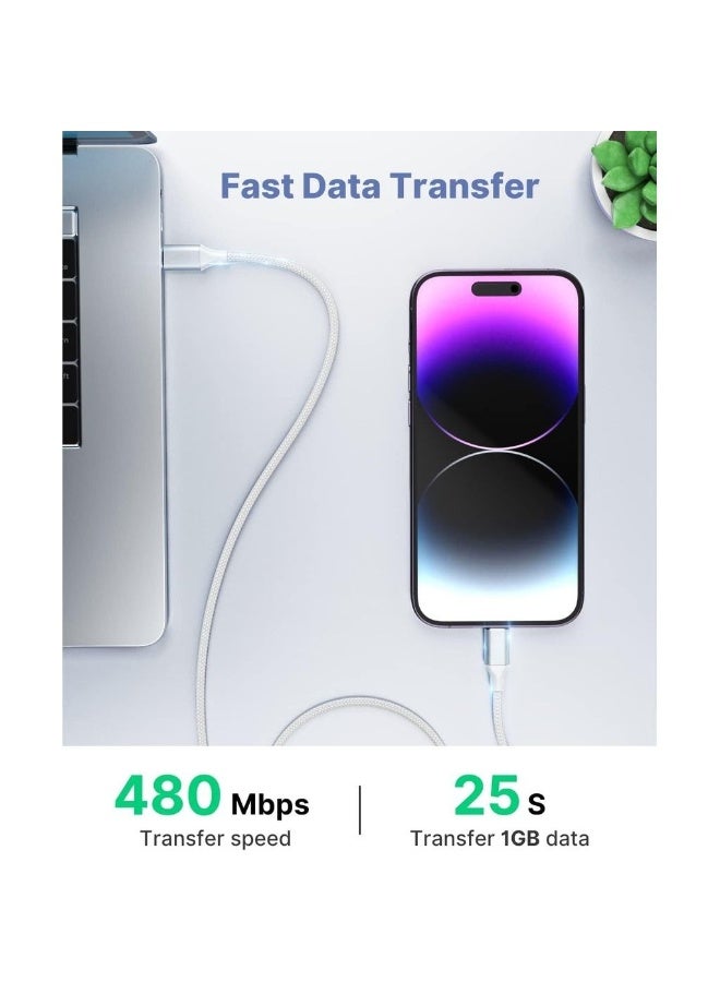 كابل USB C إلى Lightning [عبوة 2 1M+2M] شاحن سريع كابل شاحن USB-C لأيفون معتمد من MFi كابل نوع C إلى Lightning متوافق مع أيفون 14 13 12 11 برو ماكس ميني XR X - Image 3