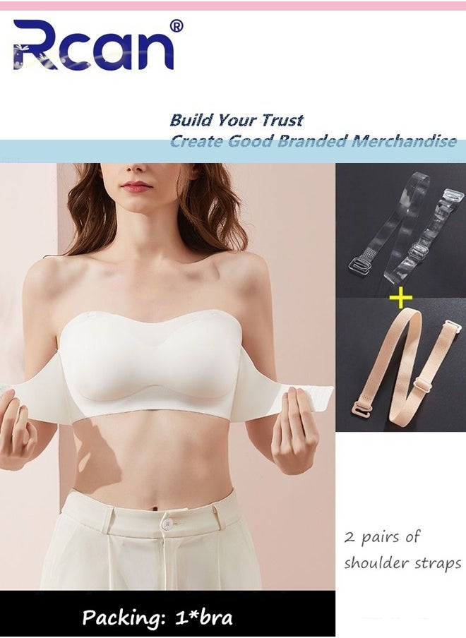 Rcan - Strapless Bra for Women Front Buckle Lift Bra No Rims Non-Slip Invisible Seamless Removable Shoulder Straps Tube Top Ladies Sweet and Comfortable Underwear for Wedding Sling One-Shoulder Dress - Image 1