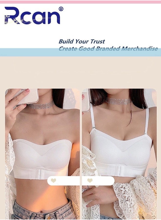 Rcan - Strapless Bra for Women Front Buckle Lift Bra No Rims Non-Slip Invisible Seamless Removable Shoulder Straps Tube Top Ladies Sweet and Comfortable Underwear for Wedding Sling One-Shoulder Dress - Image 1