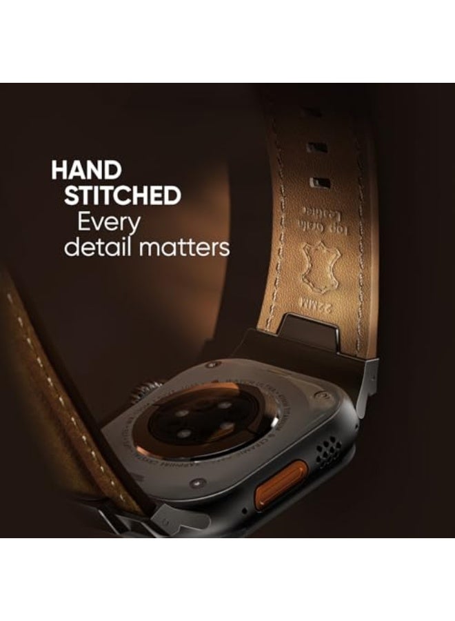 Leather Bands Compatible for Apple Watch Ultra Band 49mm 46mm 45mm 44mm 42mm, Genuine Leather Rugged Durable Matel Connector Replacement Strap for Women Men iWatch Ultra 10 9 8 7 6 5 4 3 SE - Image 3