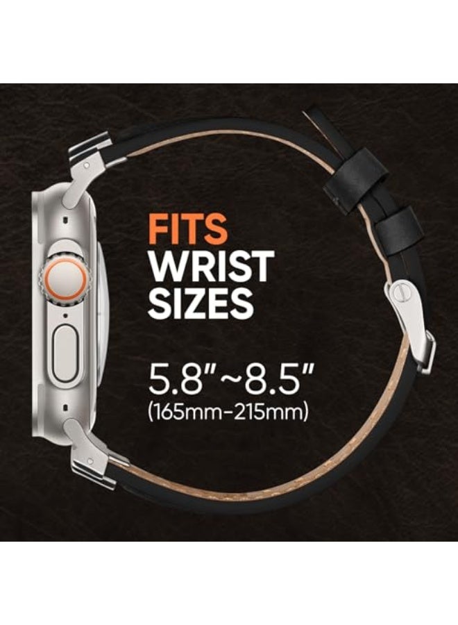 Leather Bands Compatible for Apple Watch Ultra Band 49mm 46mm 45mm 44mm 42mm, Genuine Leather Rugged Durable Matel Connector Replacement Strap for Women Men iWatch Ultra 10 9 8 7 6 5 4 3 SE - Image 4