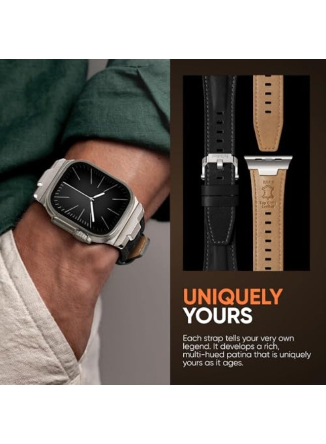 Leather Bands Compatible for Apple Watch Ultra Band 49mm 46mm 45mm 44mm 42mm, Genuine Leather Rugged Durable Matel Connector Replacement Strap for Women Men iWatch Ultra 10 9 8 7 6 5 4 3 SE - Image 5