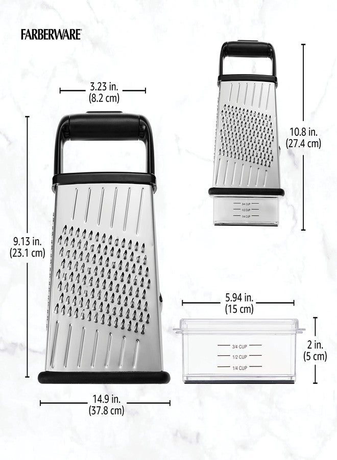 Farberware Professional 4-Sided Slim Stainless Steel Heavy Duty Kitchen Box Grater with Detachable Clear Storage Container, Perfect for Parmesan Cheese, Vegetables, Ginger, with Lemon Zester - Image 2