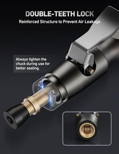 AstroAI Air Chuck, No Air Leakage Double Jaws Lock on Tire Chuck, Open Flow Heavy Duty Brass and Stainless Steel Air Chuck with Clips for Inflator Gauge Compressor Accessories - Image 3