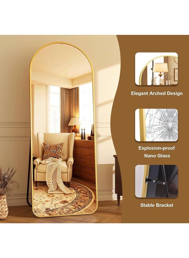 General Full Length Mirror 165X60cm Arched Aluminum Alloy Large Standing Dressing Mirror Hanging Leaning Against Wall Mounted Mirror With Stand For Bedroom Locker Room Living Room Gold  - Image 1