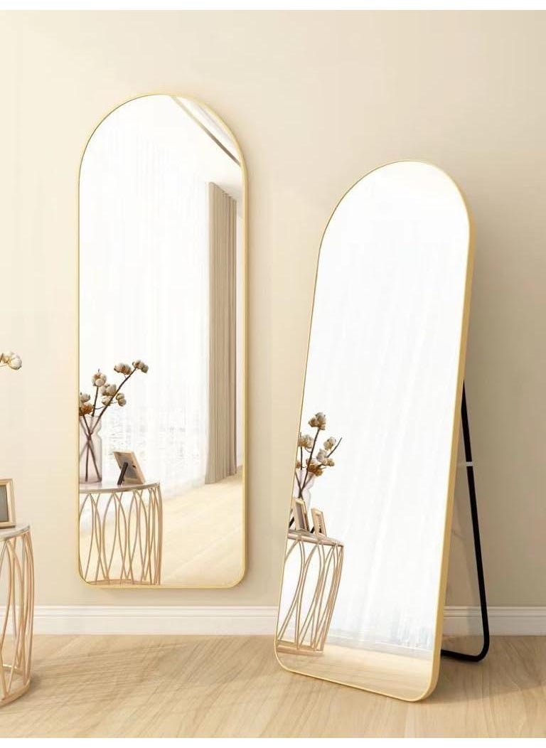 General Full Length Mirror 165X60cm Arched Aluminum Alloy Large Standing Dressing Mirror Hanging Leaning Against Wall Mounted Mirror With Stand For Bedroom Locker Room Living Room Gold  - Image 2
